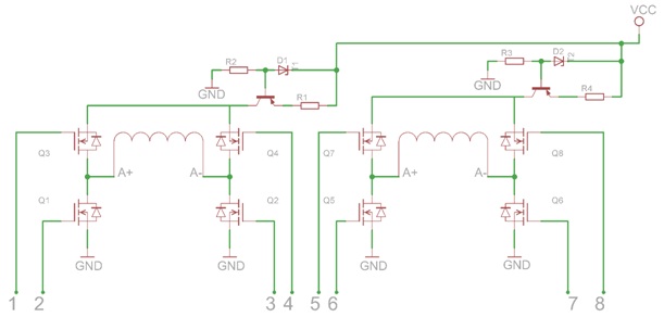 Schemat zastosowania źródła prądowego do ograniczenia prądu w uzwojeniach